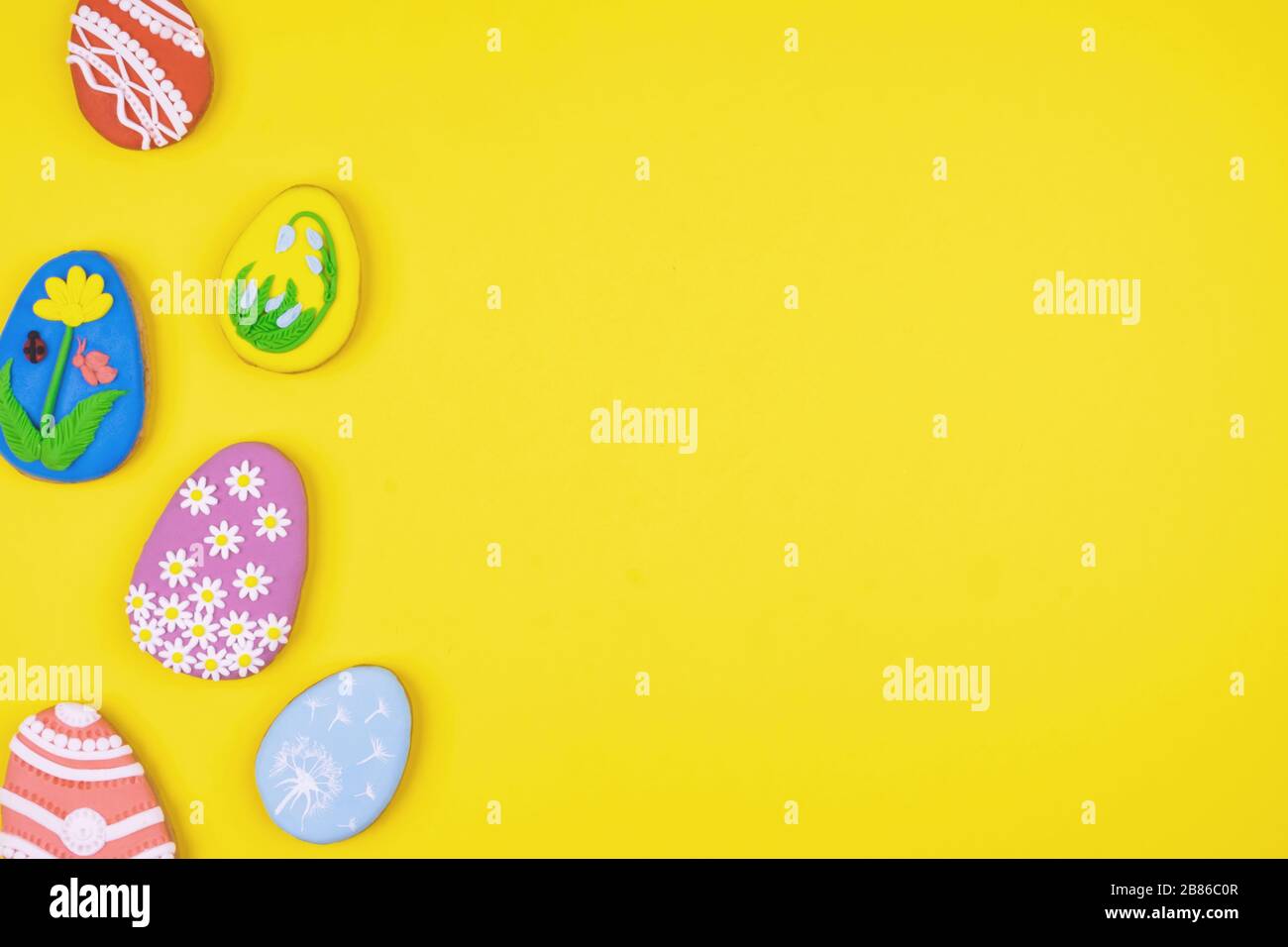 Easter cookies on a bright yellow background Stock Photo