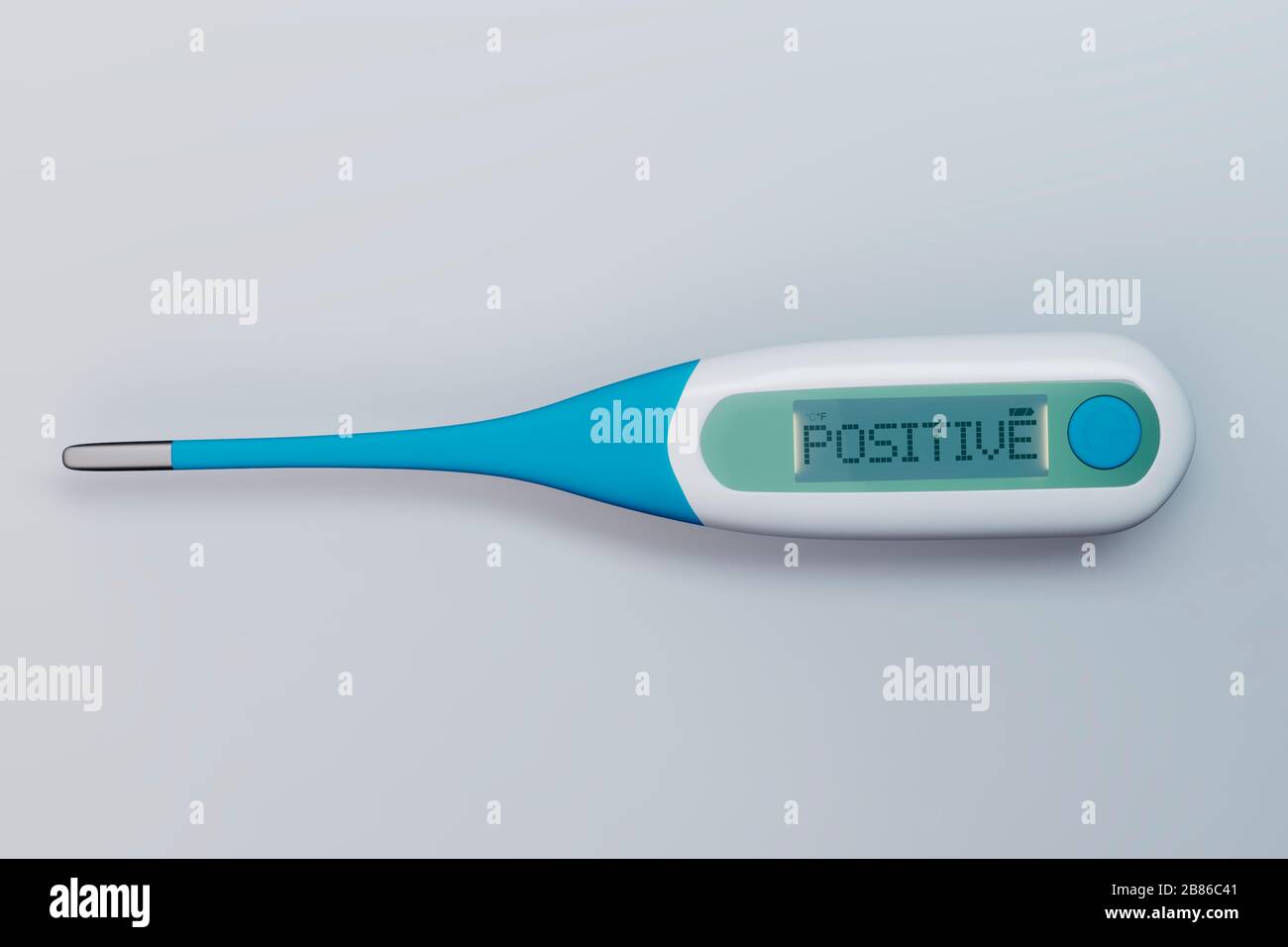 Digital thermometer reading back a positive results on a LCD display,  pictured in a clean and sterile lab like environment Stock Photo - Alamy