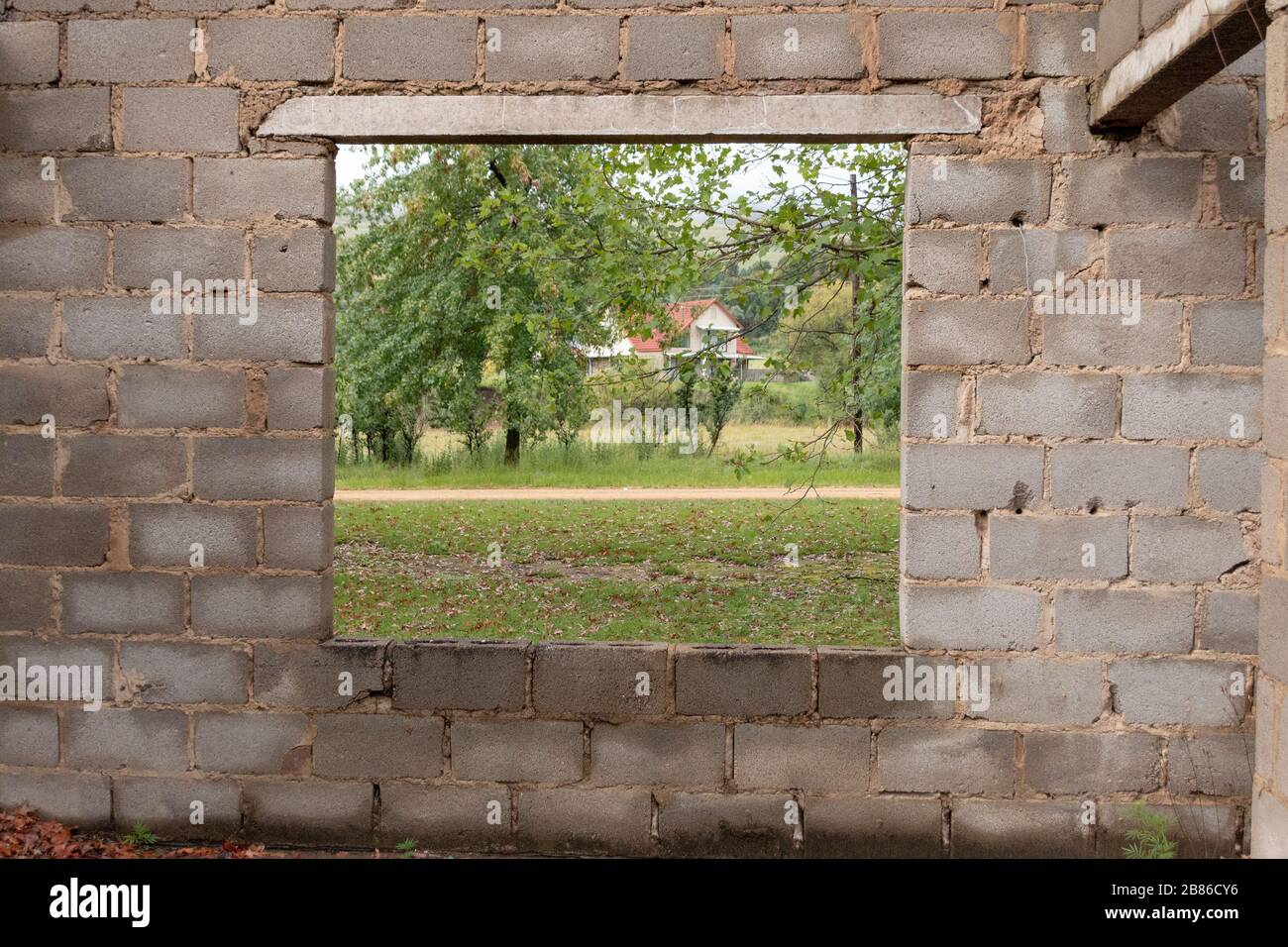 a close up view of a frame of where a window will be built when the ...