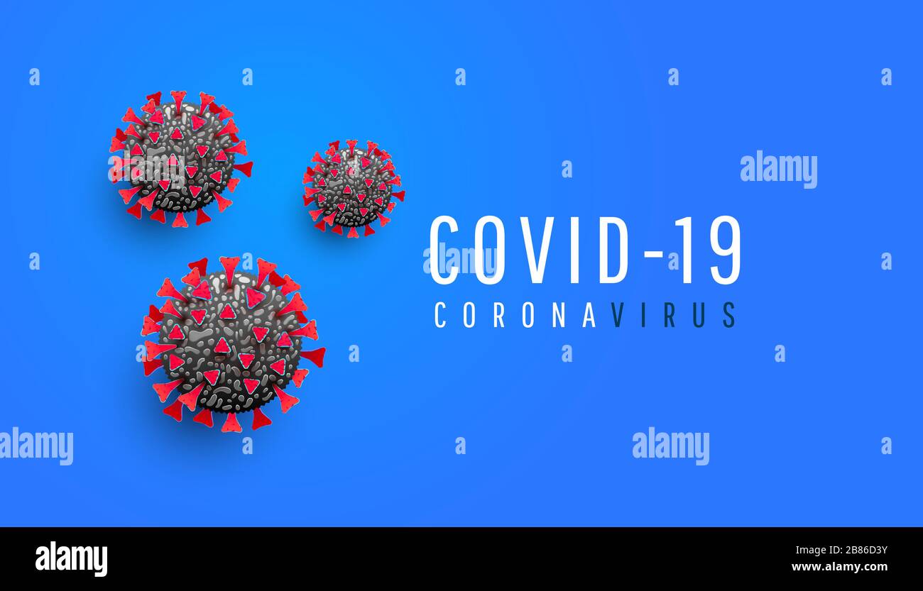 COVID-19. Coronavirus outbreak shades concept. Virus cell or bacteria on a blue background with place for text. Stock Vector