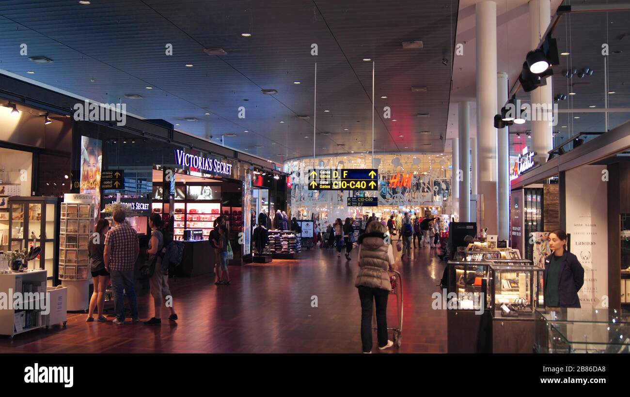 COPENHAGEN, DENMARK - JUL 06th, 2015: Inside Copenhagen Airport terminal, it is the main international airport Stock Photo