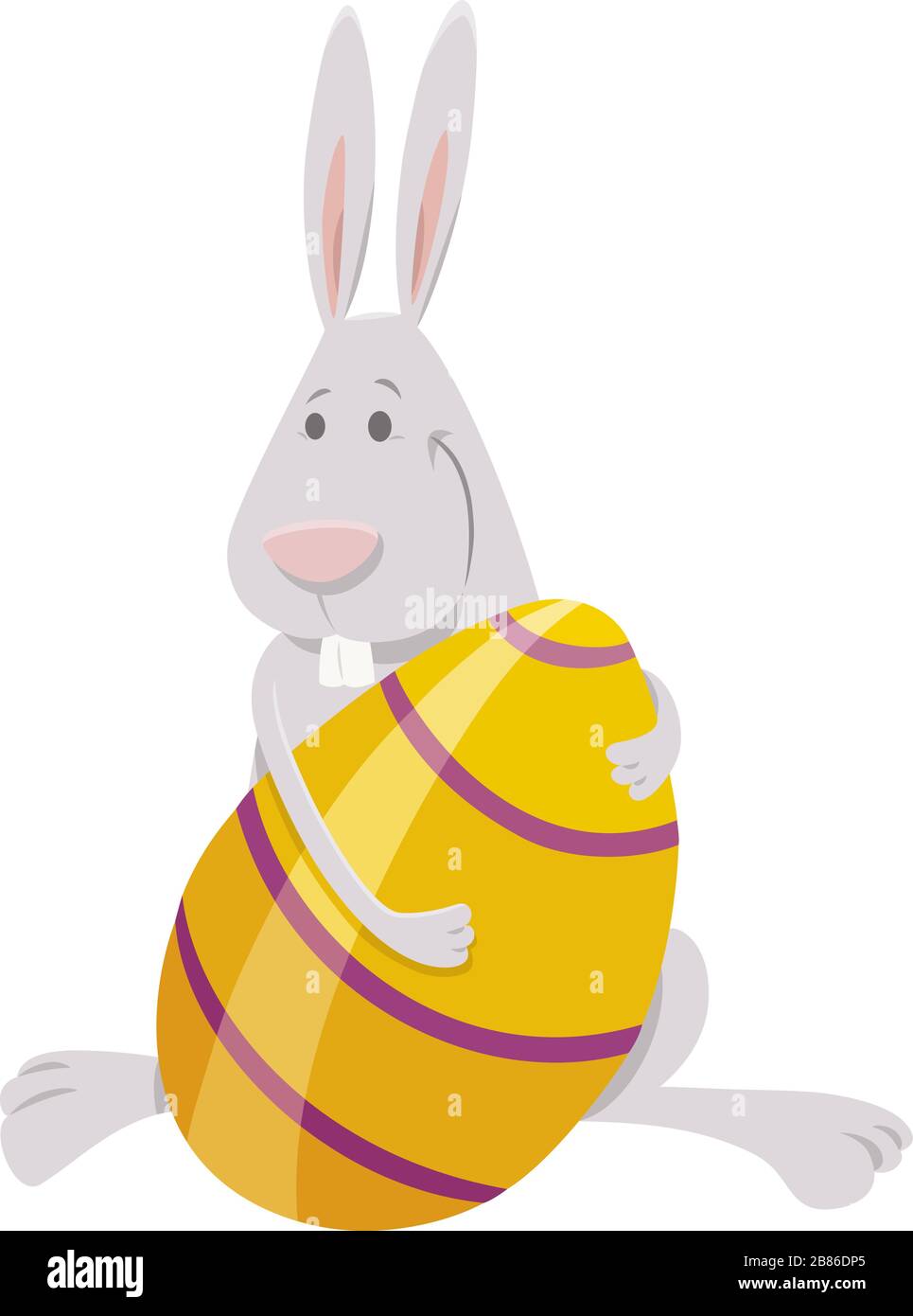 Cartoon Illustration of Happy Easter Bunny with Large Colored Egg Stock ...