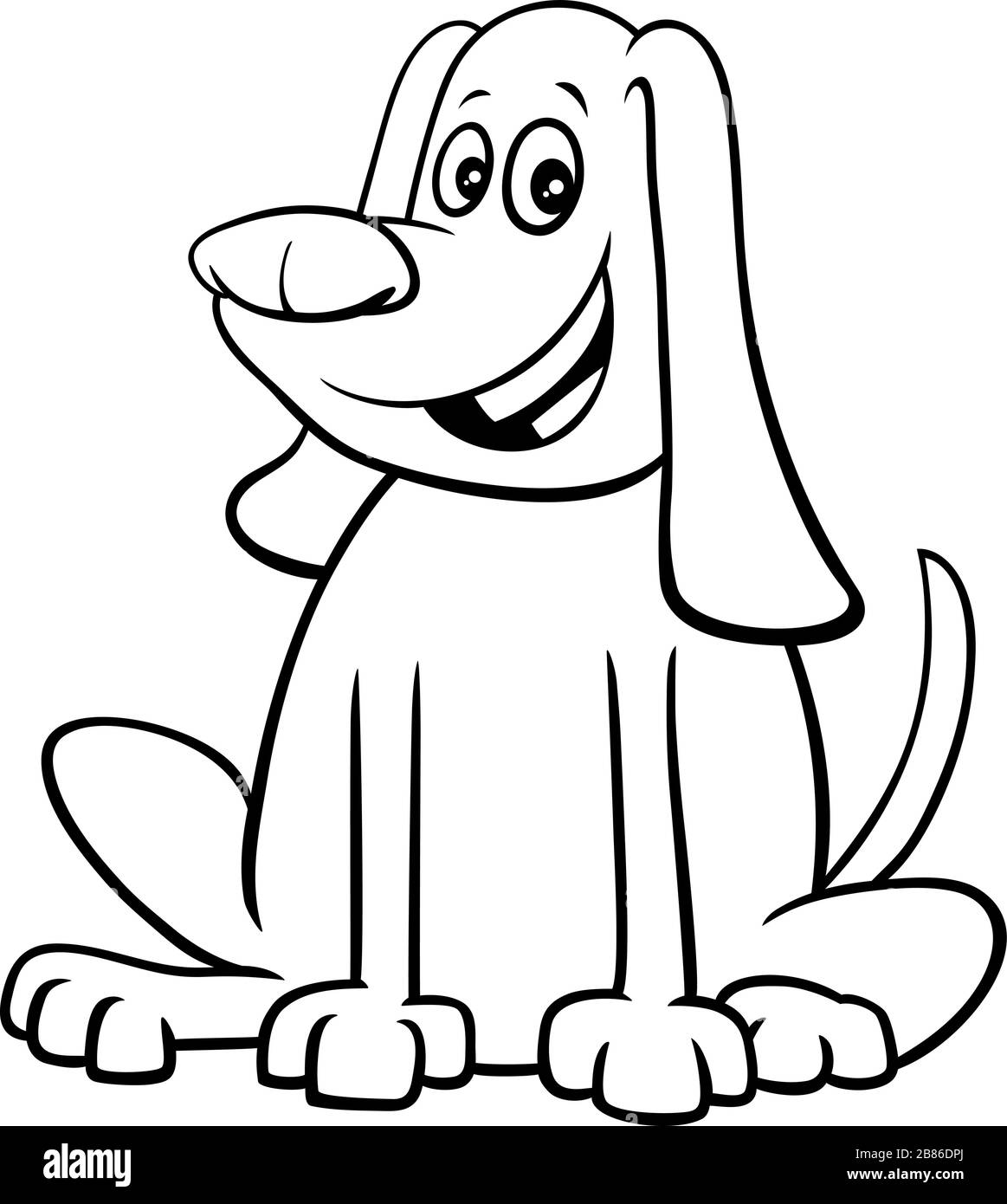 Black and White Cartoon Illustration of Happy Sitting Dog Comic Animal ...