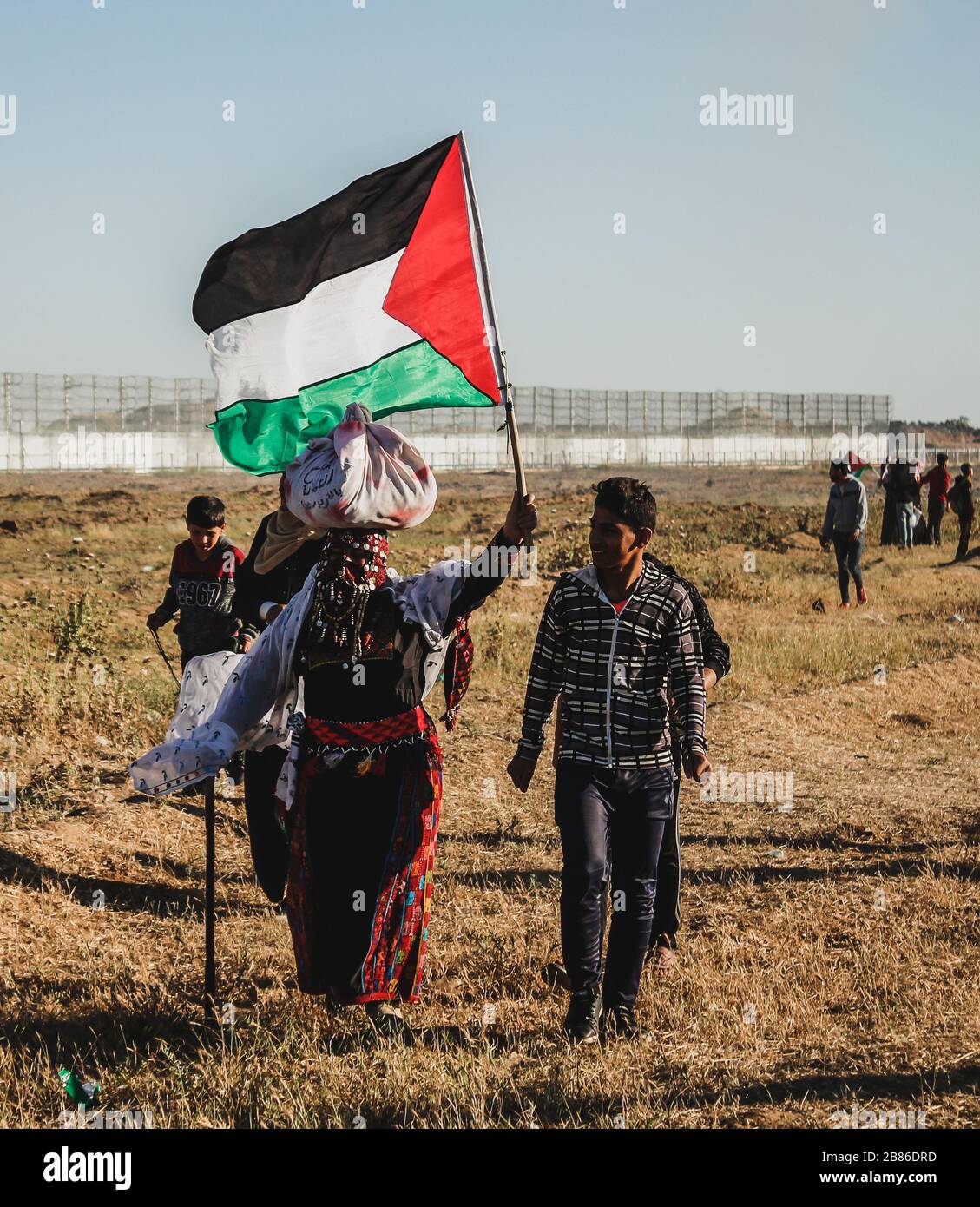 Gaza protests march of return in the border at the Israeil-Gaza border, on May10, 2019 Stock Photo