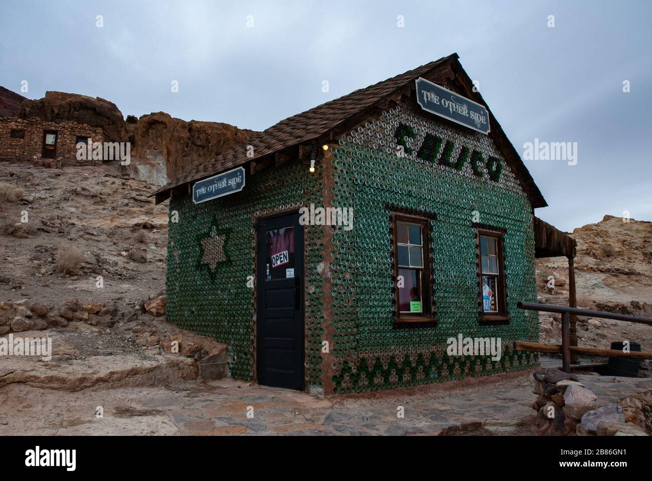 California/USA - 12/20/2014 Green bottle dog house in calico ghost town Stock Photo