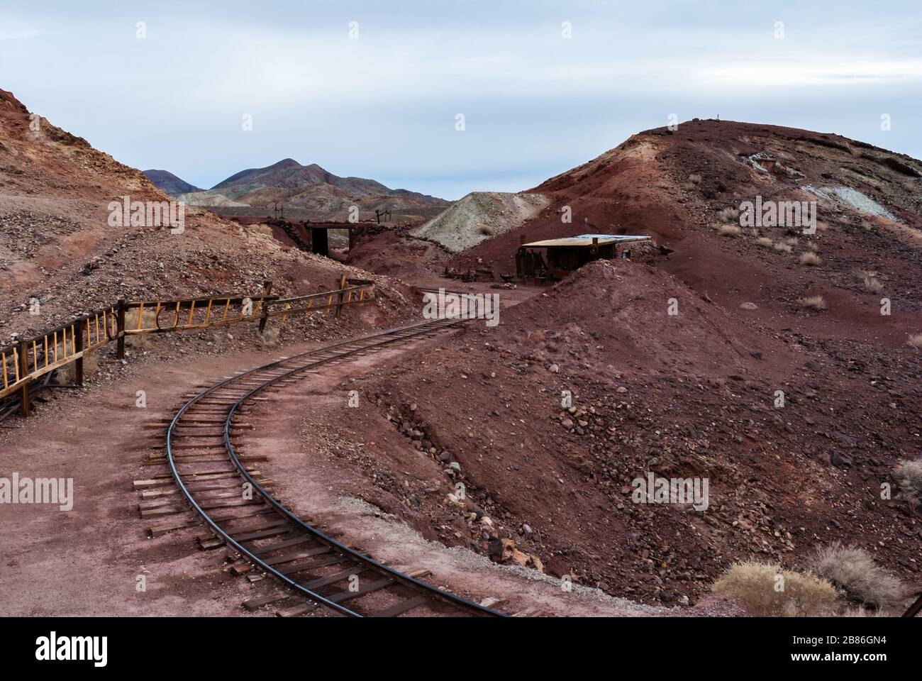Calico, California, United States - 12/20/2014 Calico railroad does a tour through old mines of Calico Ghost Town on Calico Mountains of Mojave Desert Stock Photo