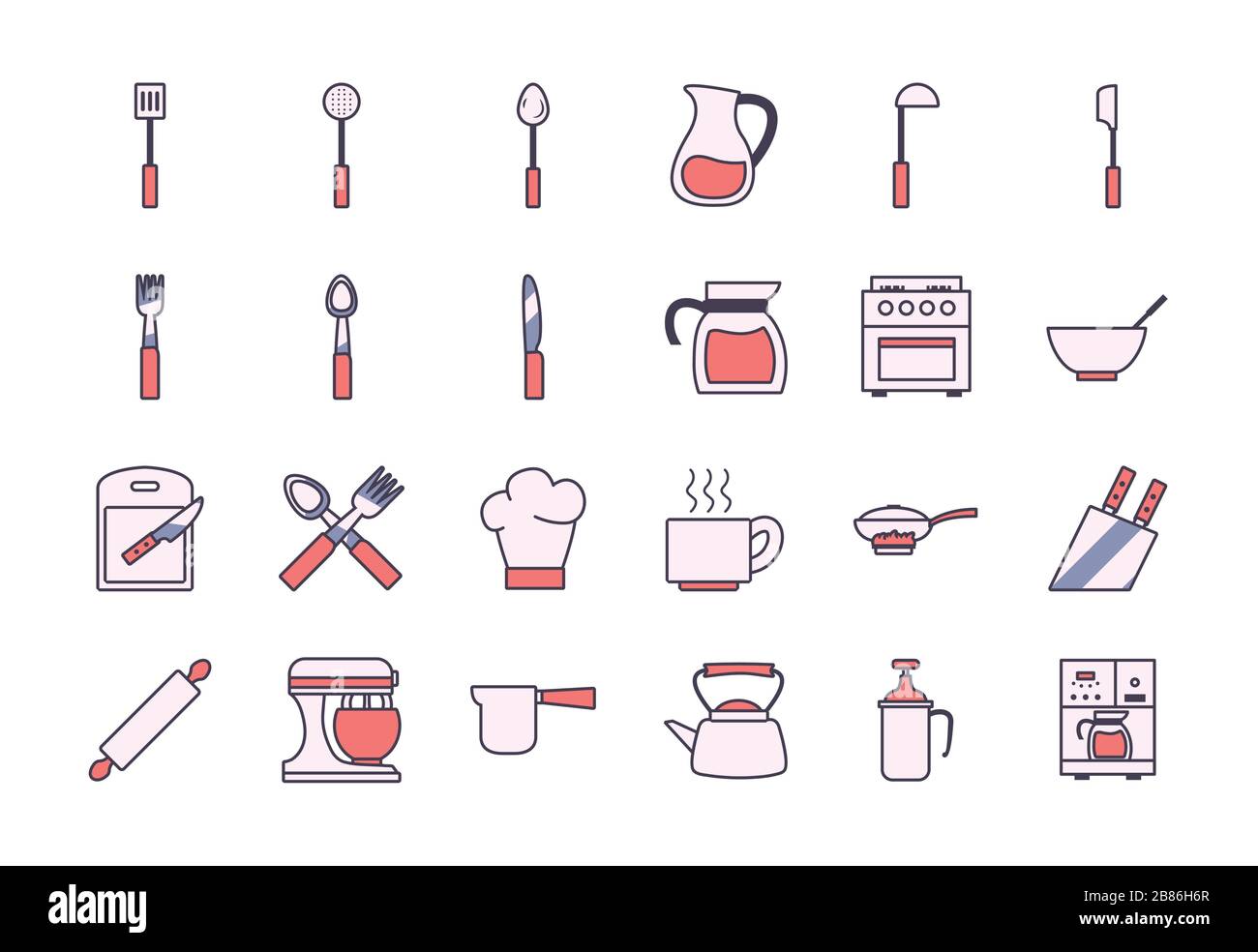 line and fill style icon set design, kitchen cook eat food restaurant ...