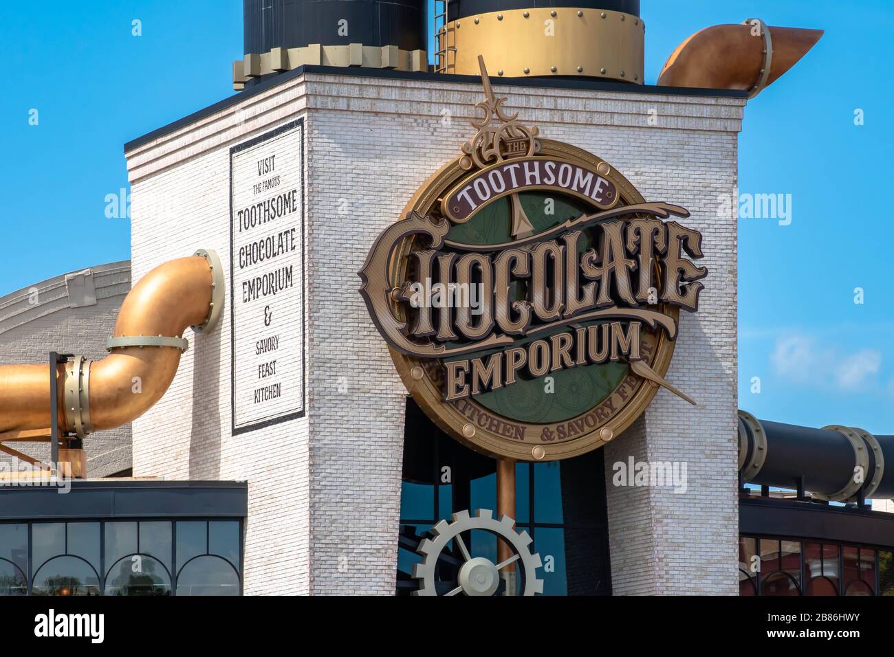 Orlando, Florida. March 15, 2020. Partial view of Chocolate Emporium restaurant at Universal