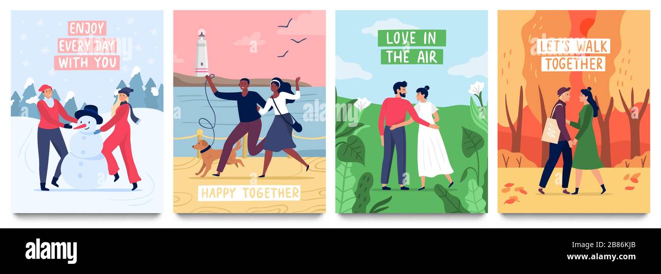 Couples in love poster. Vector illustration set Stock Vector Image ...