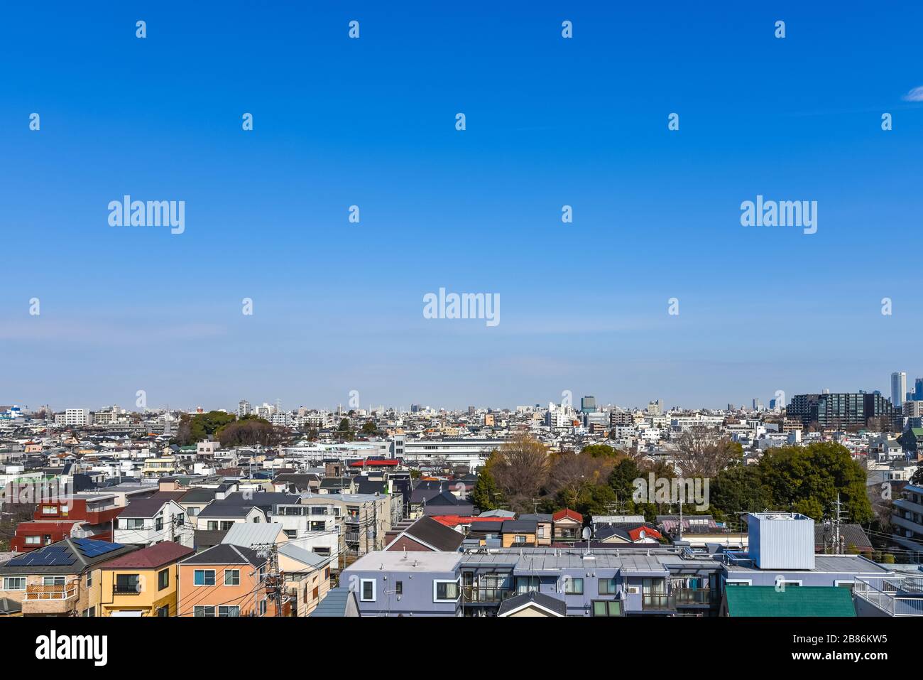 Skyline in Setagaya ward in sunny day with blue sky, Tokyo, Japan Stock Photo