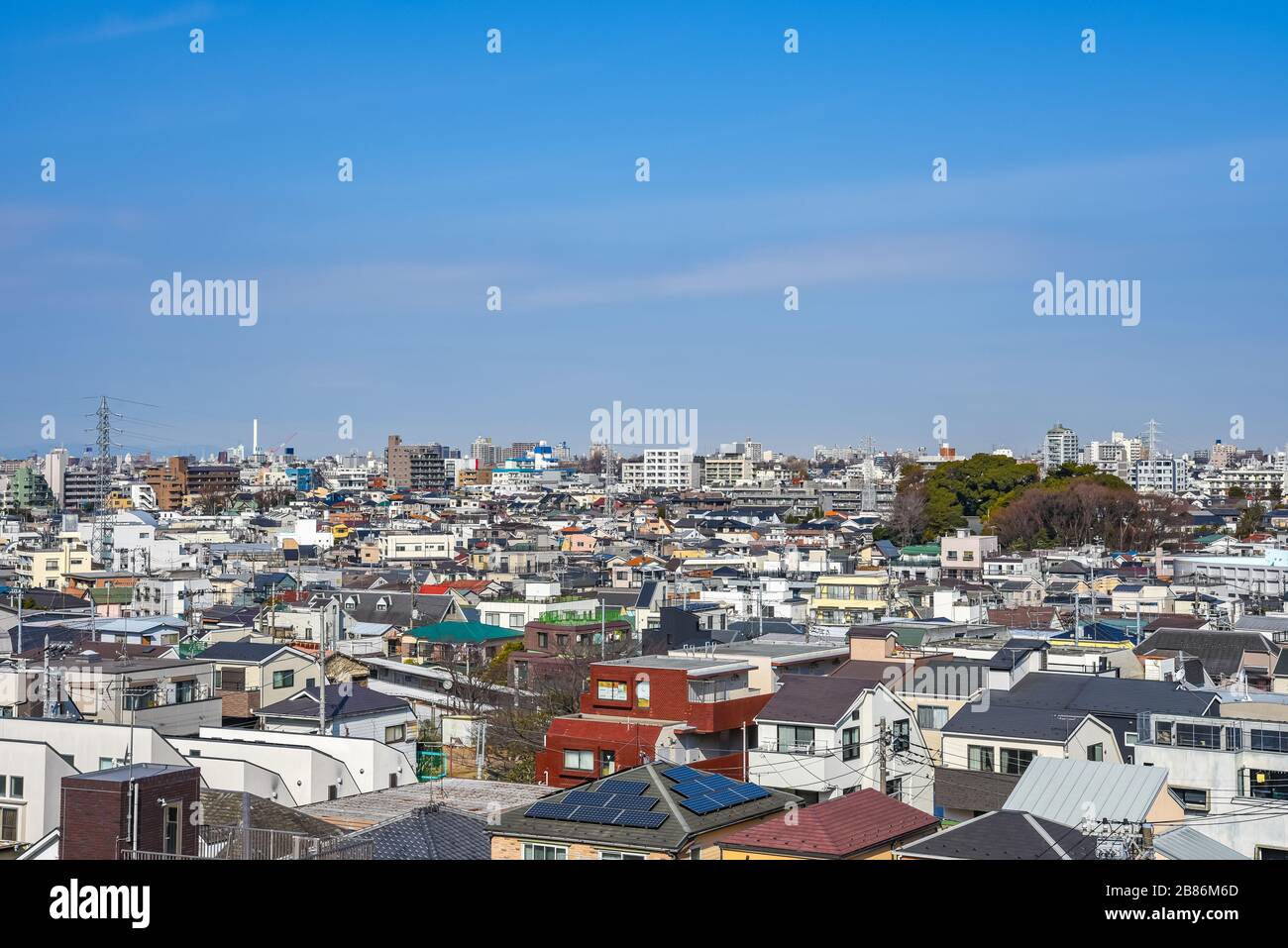 Skyline in Setagaya ward in sunny day with blue sky, Tokyo, Japan Stock Photo