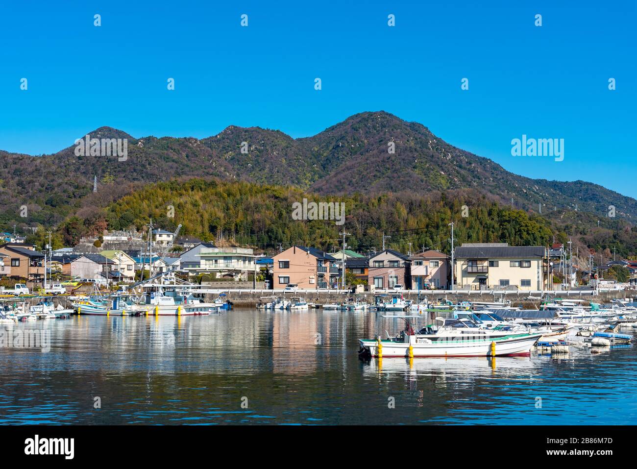 Port Kuba, a small local fishing port in Otake City, Hiroshima Prefecture, Japan Stock Photo