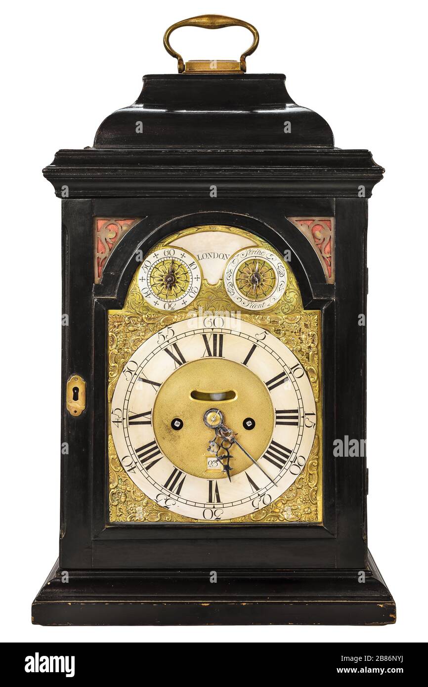 Wooden ancient clock from London isolated on a white background Stock ...