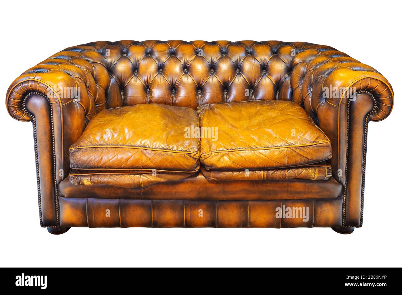 Vintage brown leather Chesterfield sofa isolated on a white background  Stock Photo - Alamy