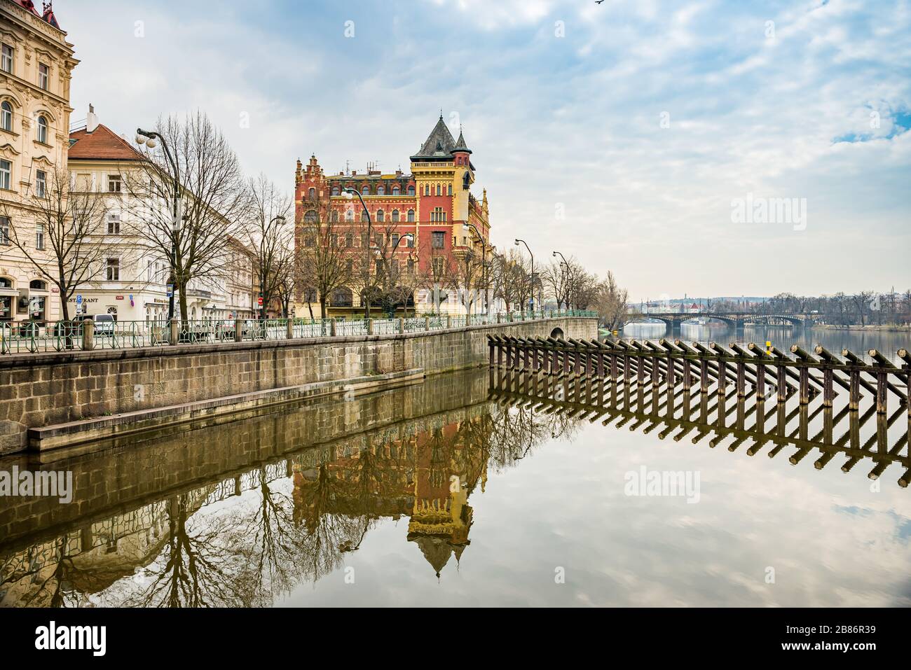 Prague, Czech republic - March 19, 2020. Smetanovo nabrezi - Smetana ...