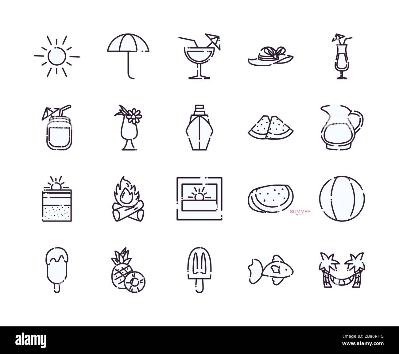 line style icon set design, Summer vacation tropical relaxation outdoor ...