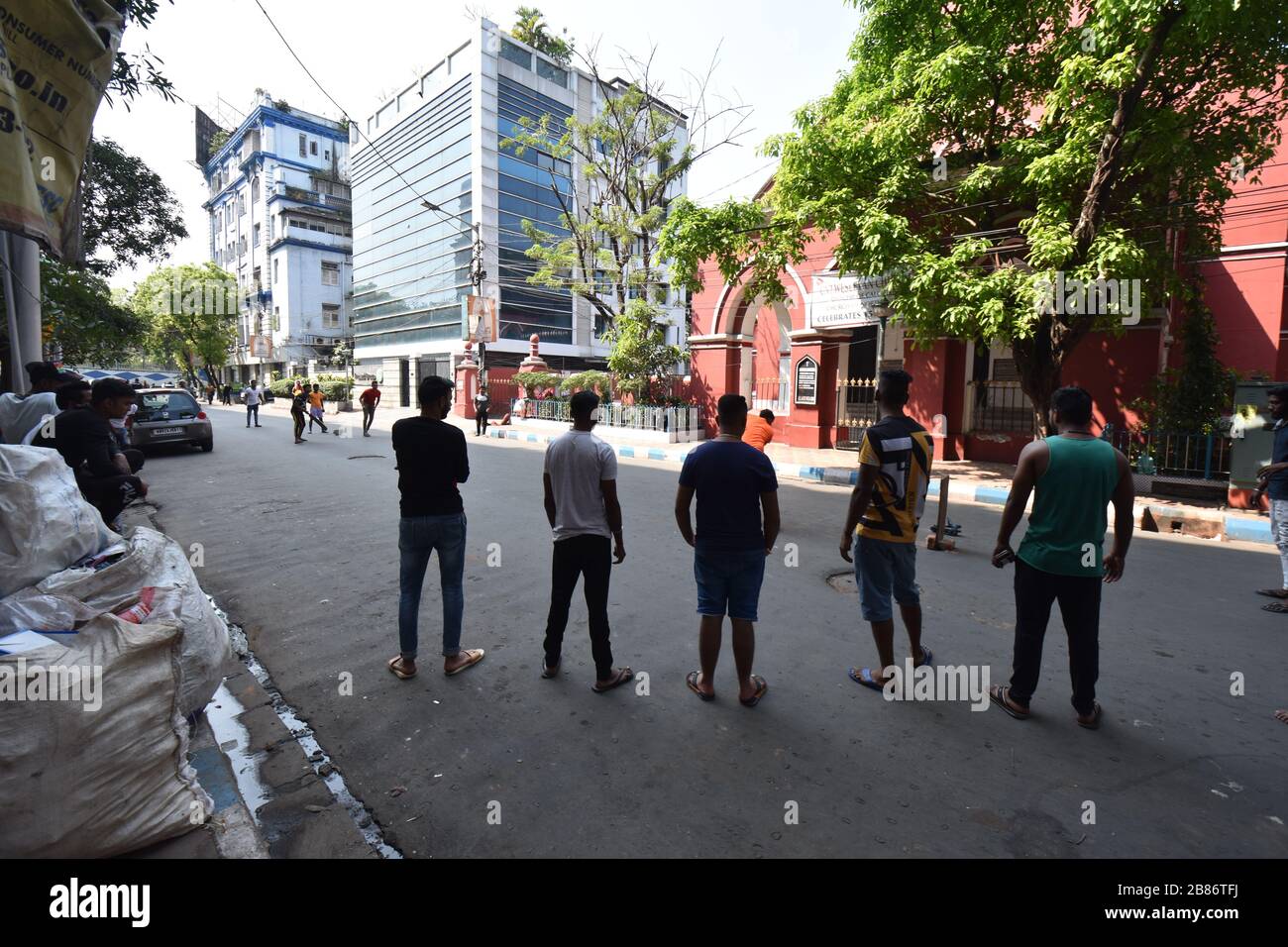 Cricketers in Sudder Street, Kolkata. India. Stock Photo