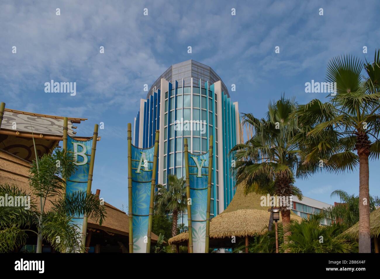 Orlando, Florida. March 10, 2020. Partial view of Cabana Bay Hotel from