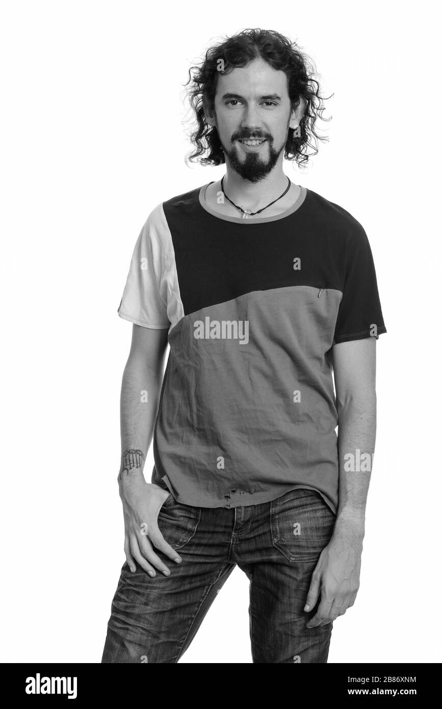 Bearded man with curly hair hi-res stock photography and images - Alamy