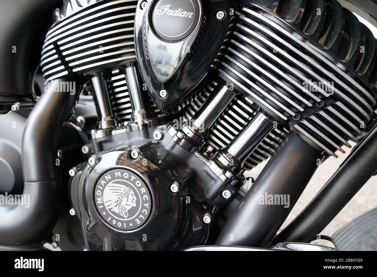 Bordeaux , Aquitaine / France - 10 14 2019 : Indian motorbike engine black  motor motorcycle usa American brand of moto Stock Photo - Alamy