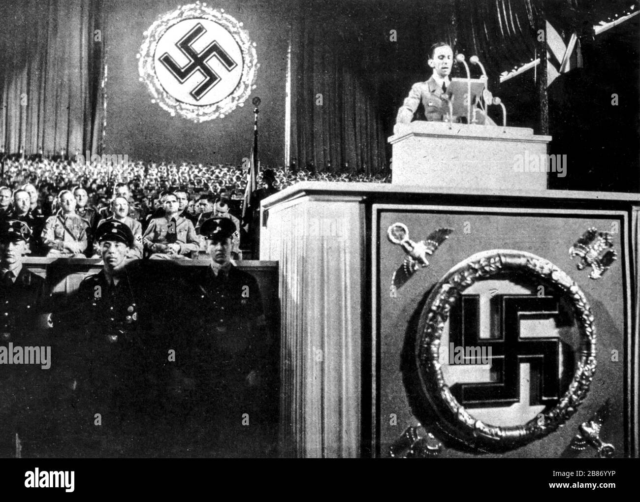 Joseph Goebbels speaks during the Nazi demonstration on May 1, 1938 Stock Photo