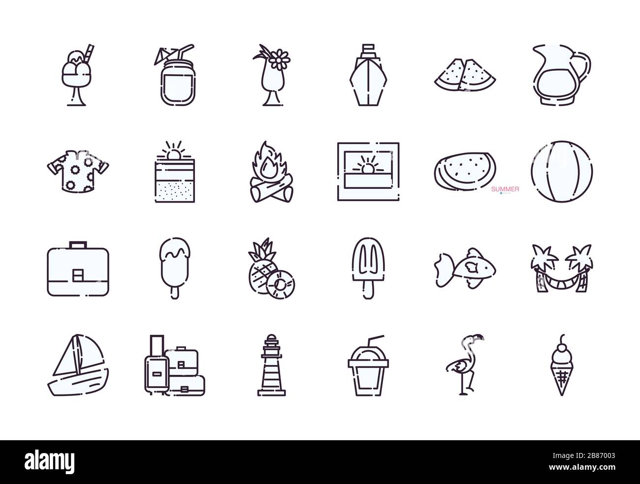 line style icon set design, Summer vacation tropical relaxation outdoor ...