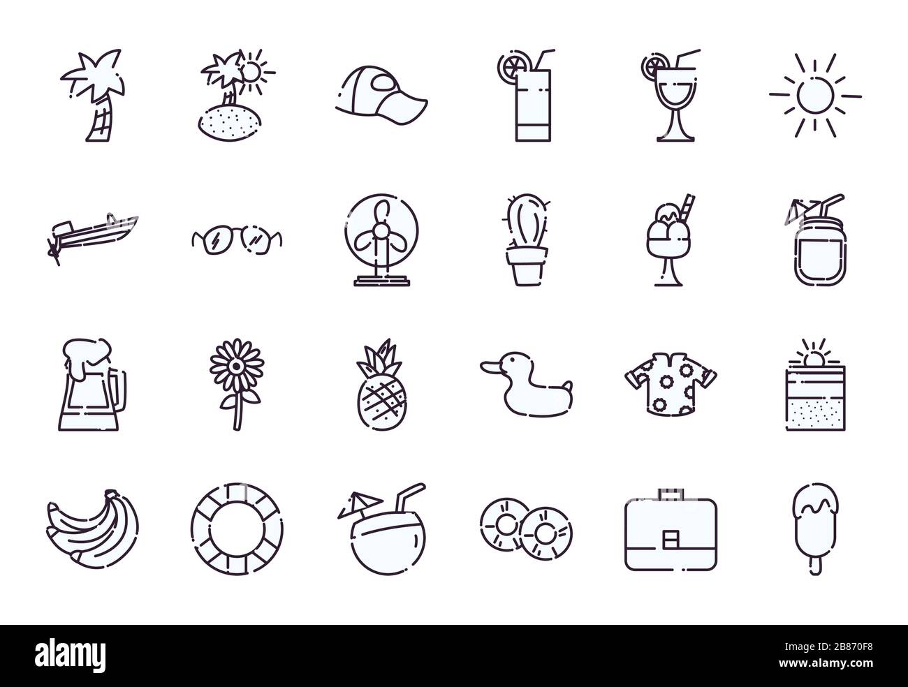 line style icon set design, Summer vacation tropical relaxation outdoor ...