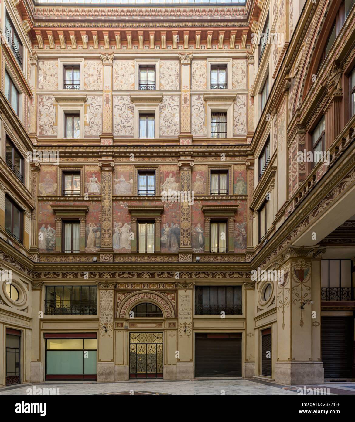 Covered passage of Galleria Sciarra building, decorated in Liberty Stile with allegoric paintings, in Trevi district of Rome, Italy Stock Photo