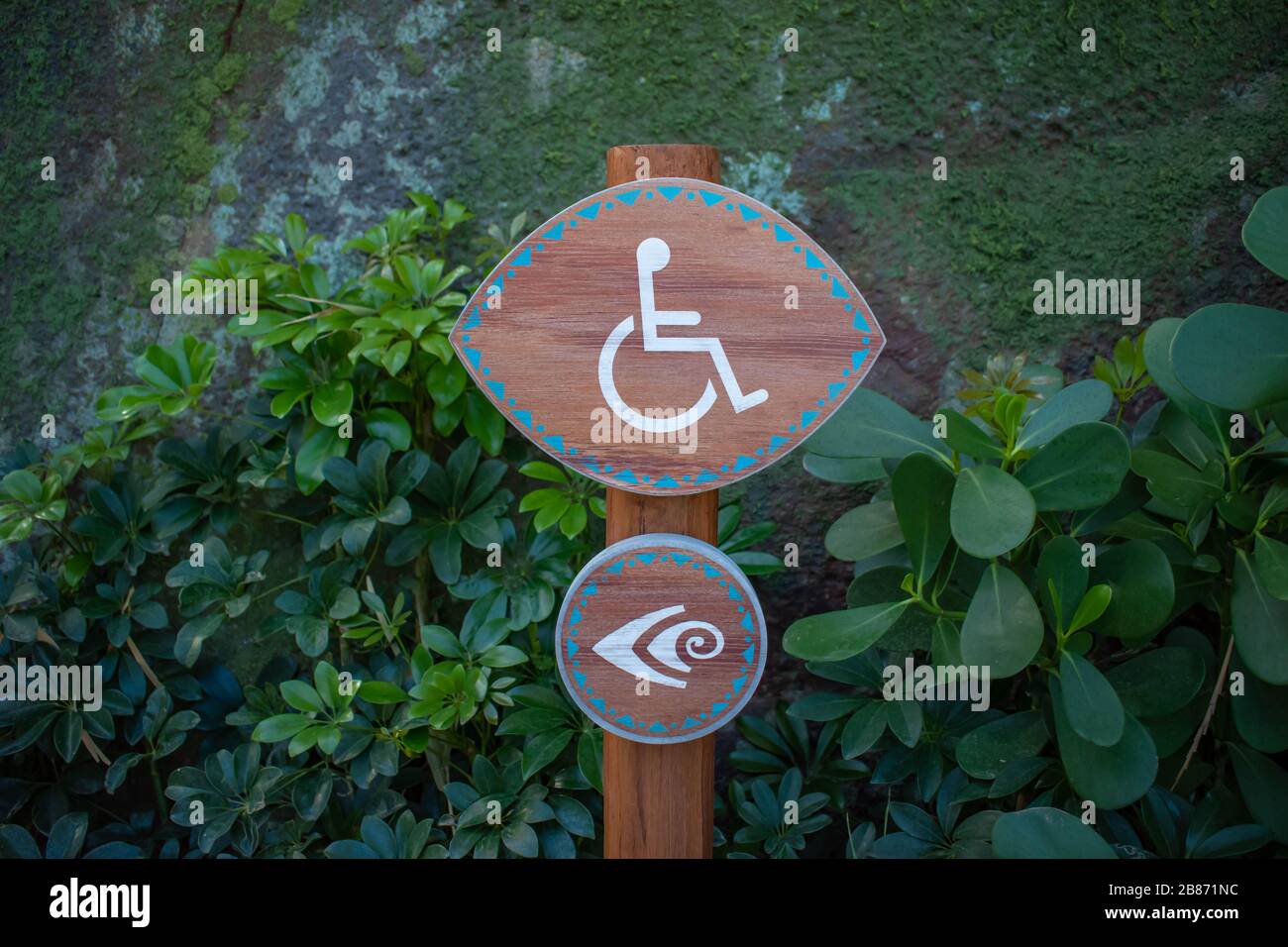 Orlando, Florida. March 10, 2020. Wheelchair Symbol sign at Volcano Bay