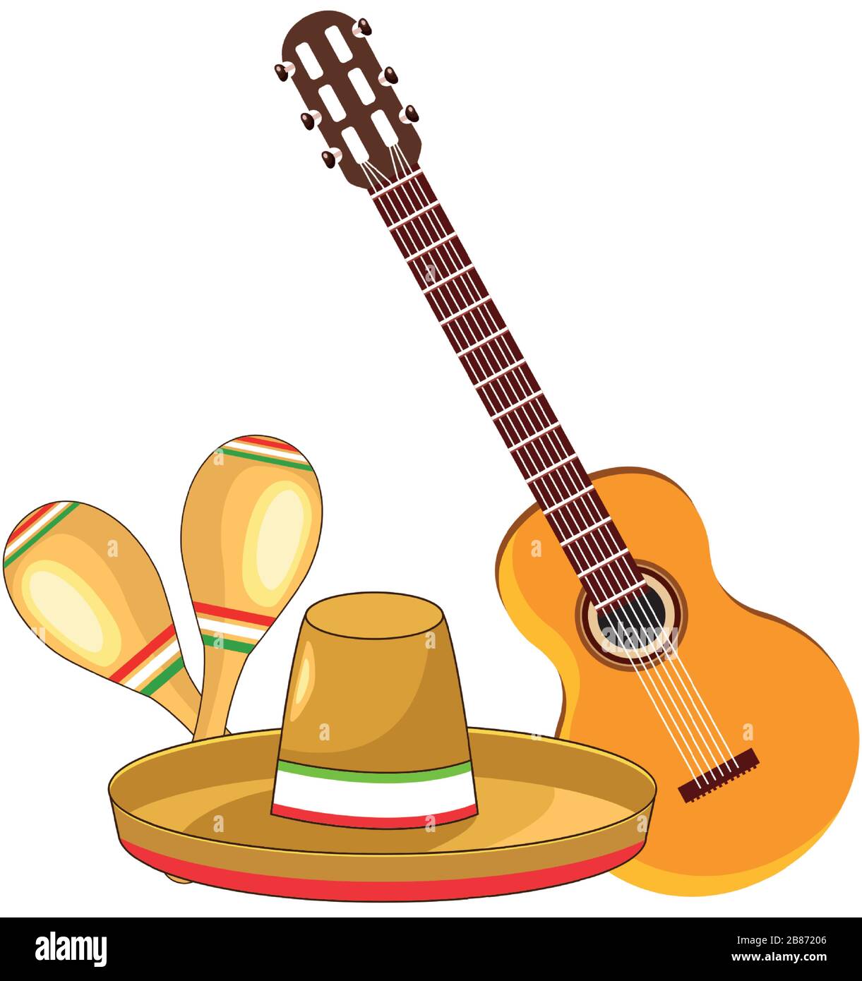 traditional mexican hat with guitar and maracas Stock Vector Image ...