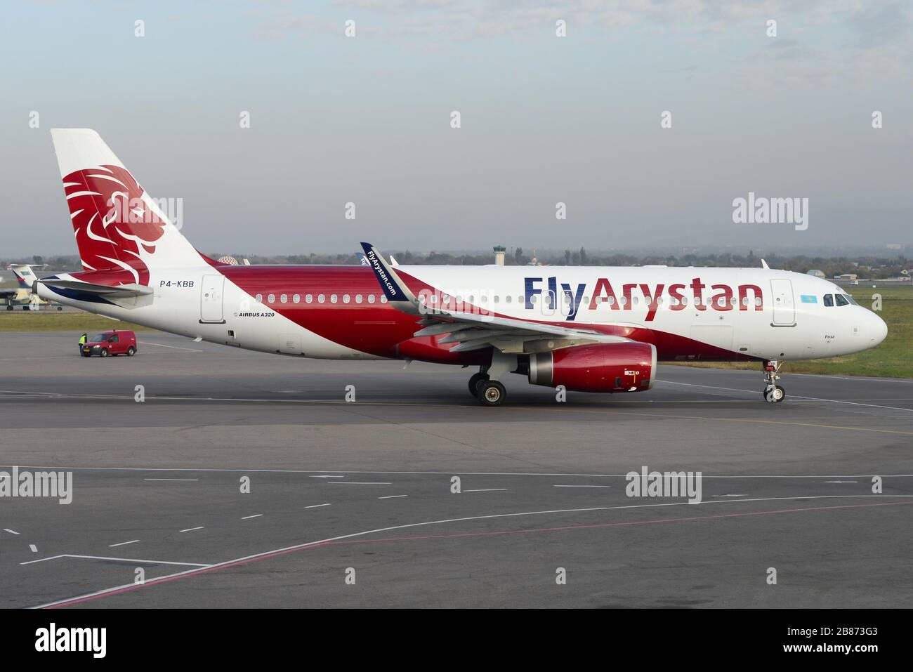 Fly Arystan Airbus A320 P4-KBB in Almaty International Airport, Kazakhstan. Aircraft of FlyArystan. Low cost subsidiary. Stock Photo
