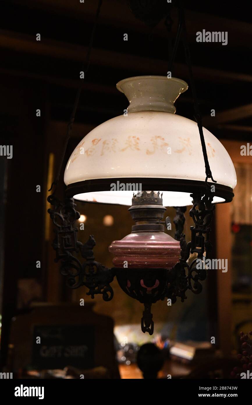 Retro style pendant light in shape of vintage kerosene lamp with matte