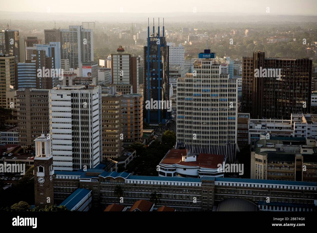 An aerial view shows the Nairobi city centre in Kenya on March 8, 2011. Stock Photo