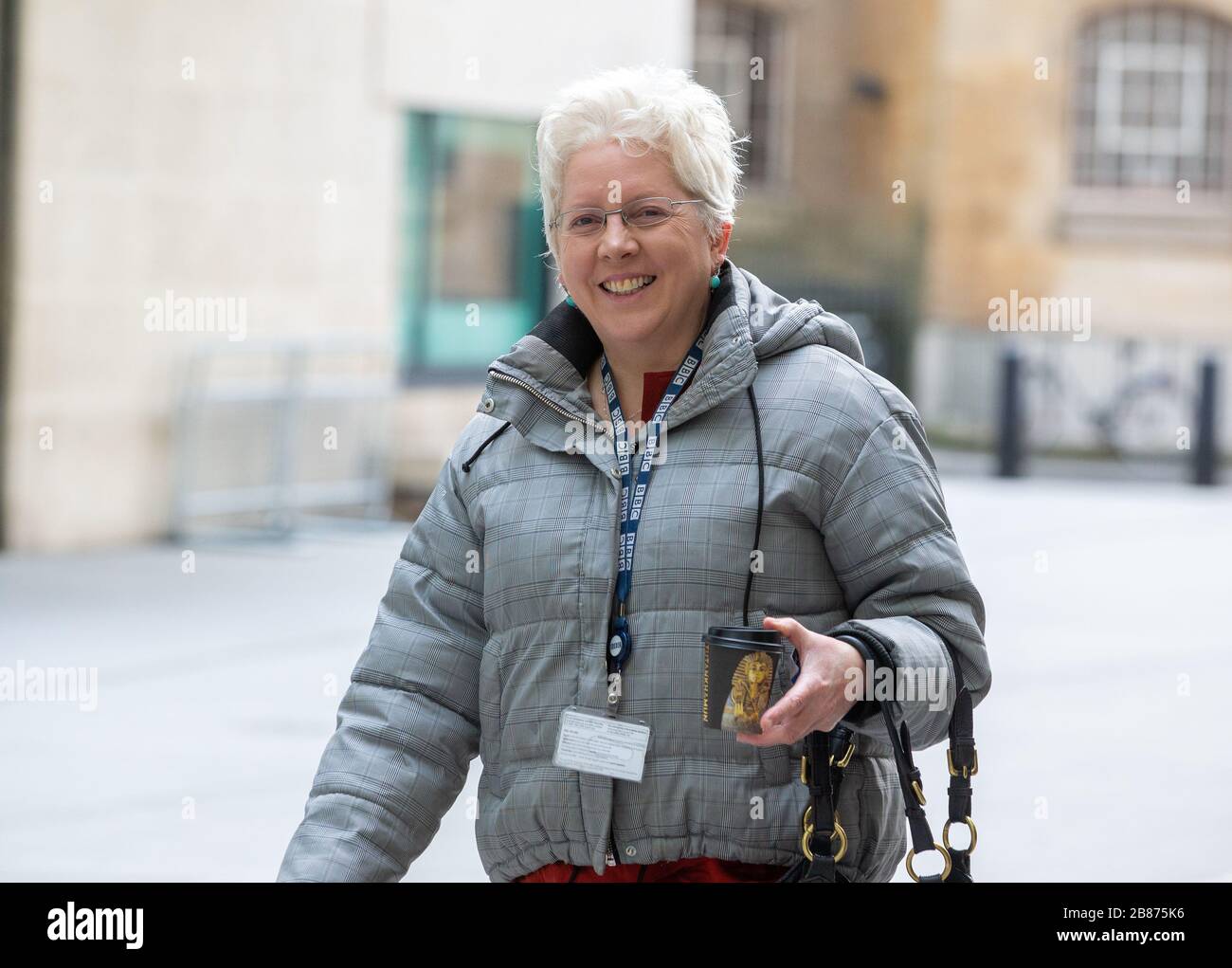 Carrie Gracie, former China editor for BBC News, arrives at the BBC studios in London. She resigned in Jan 2018 citing gender pay discrimination. Stock Photo