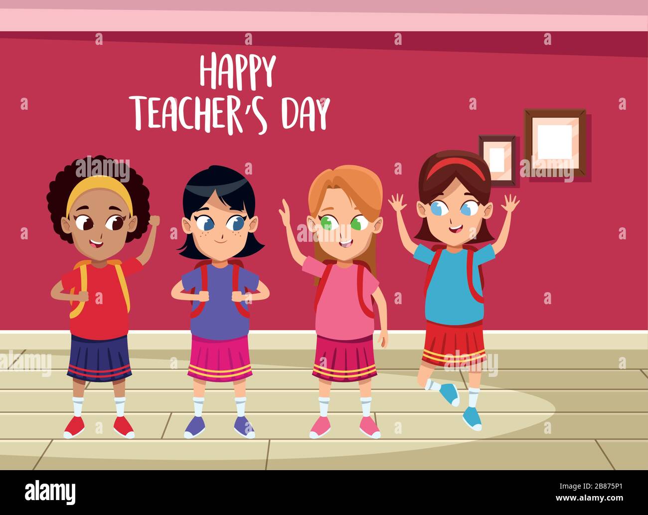 happy teachers day card with students in the school Stock Vector ...