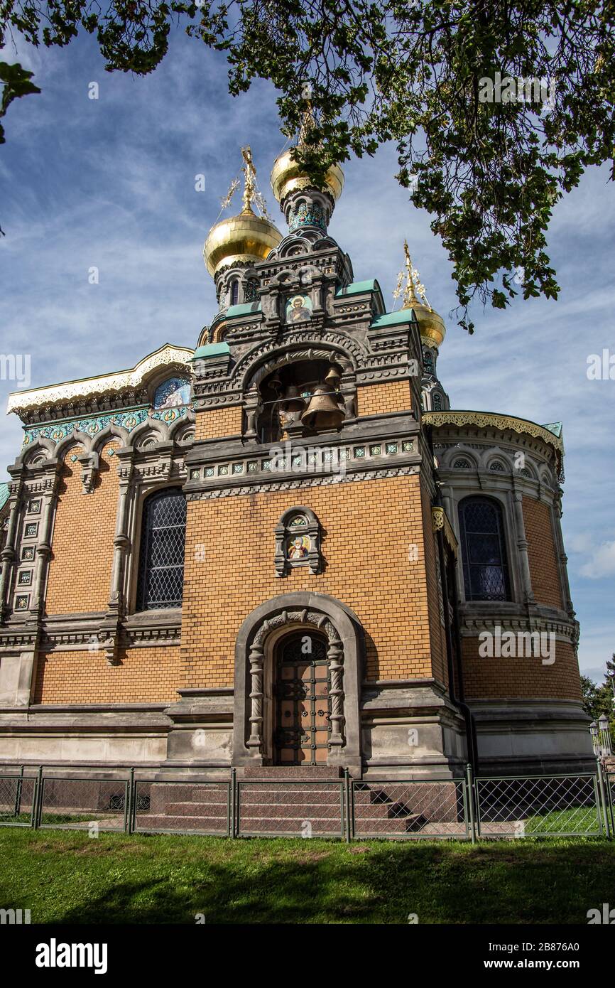 Russian churches with onion domes in Darmstadt Stock Photo