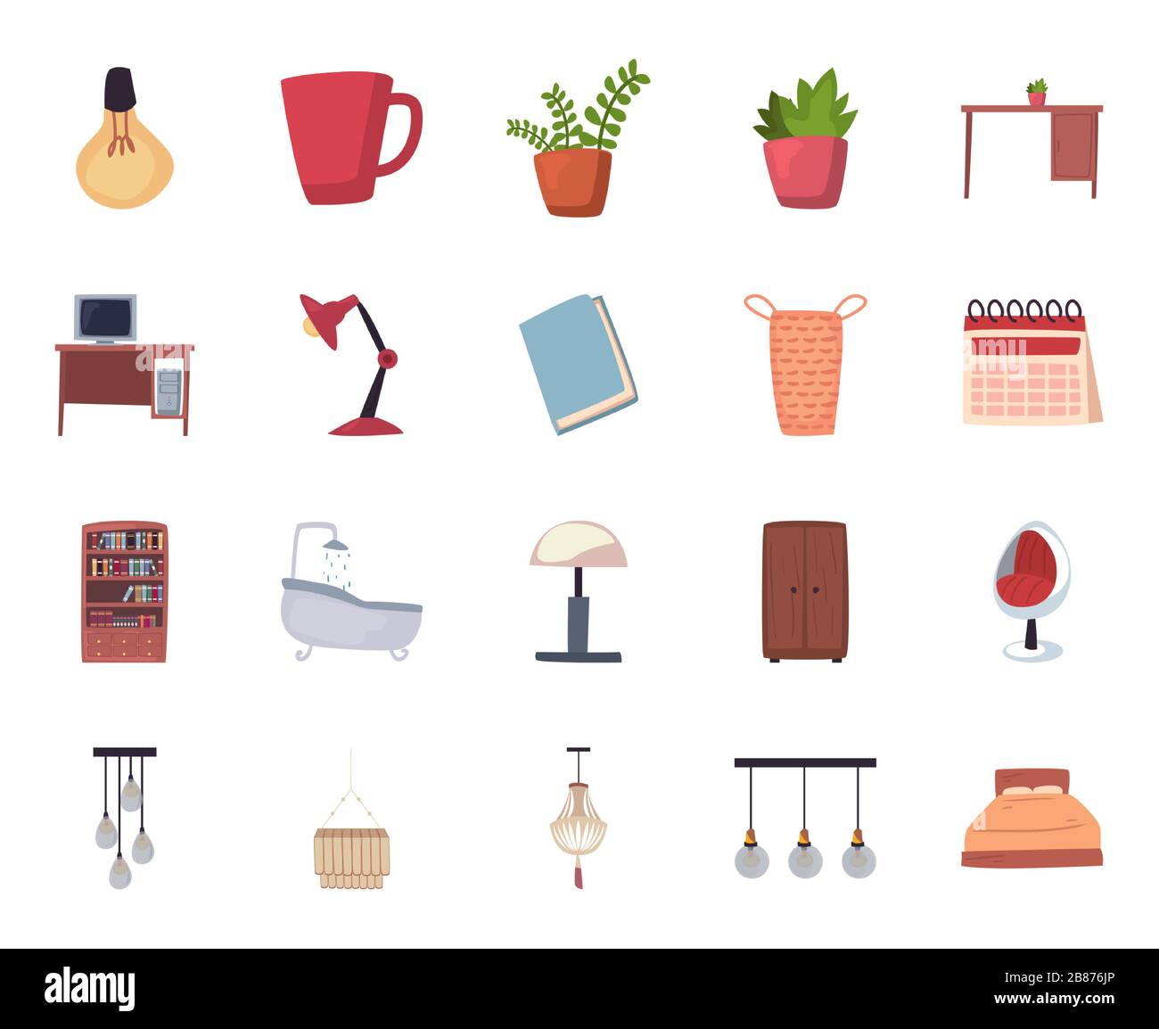 flat style icon set design, Home room decoration interior living ...