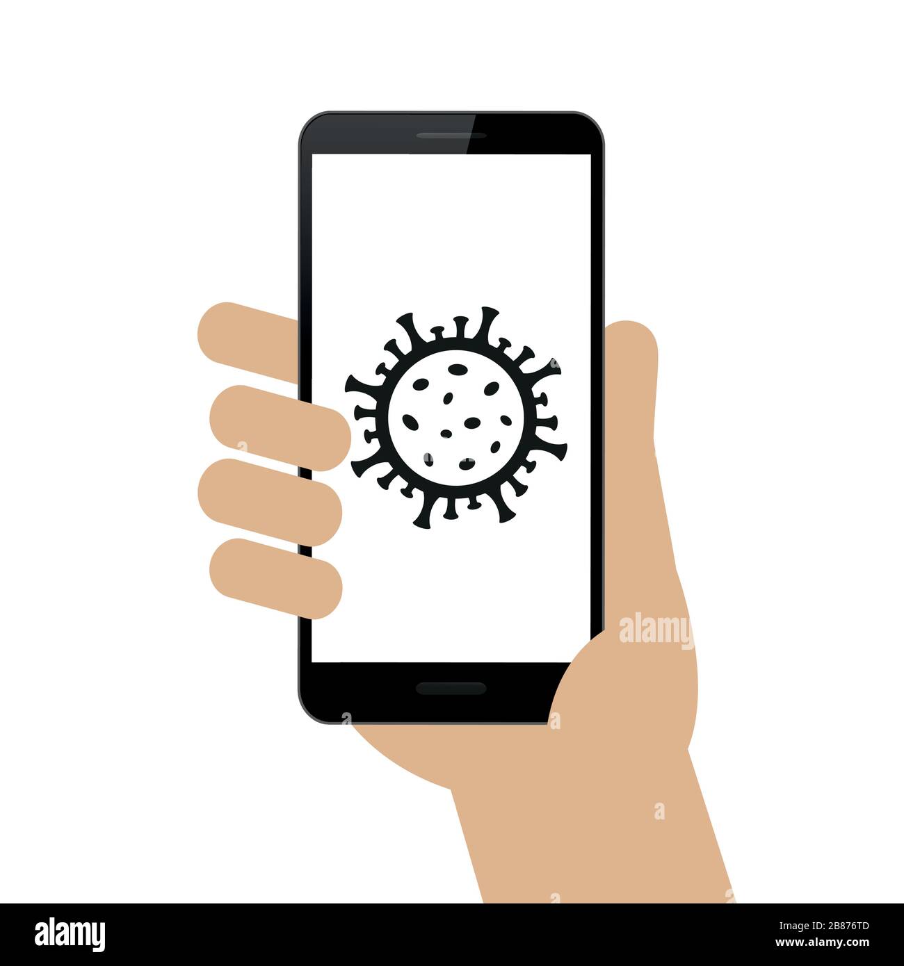 hand holds smartphone with virus icon isolated on white background vector illustration EPS10 Stock Vector
