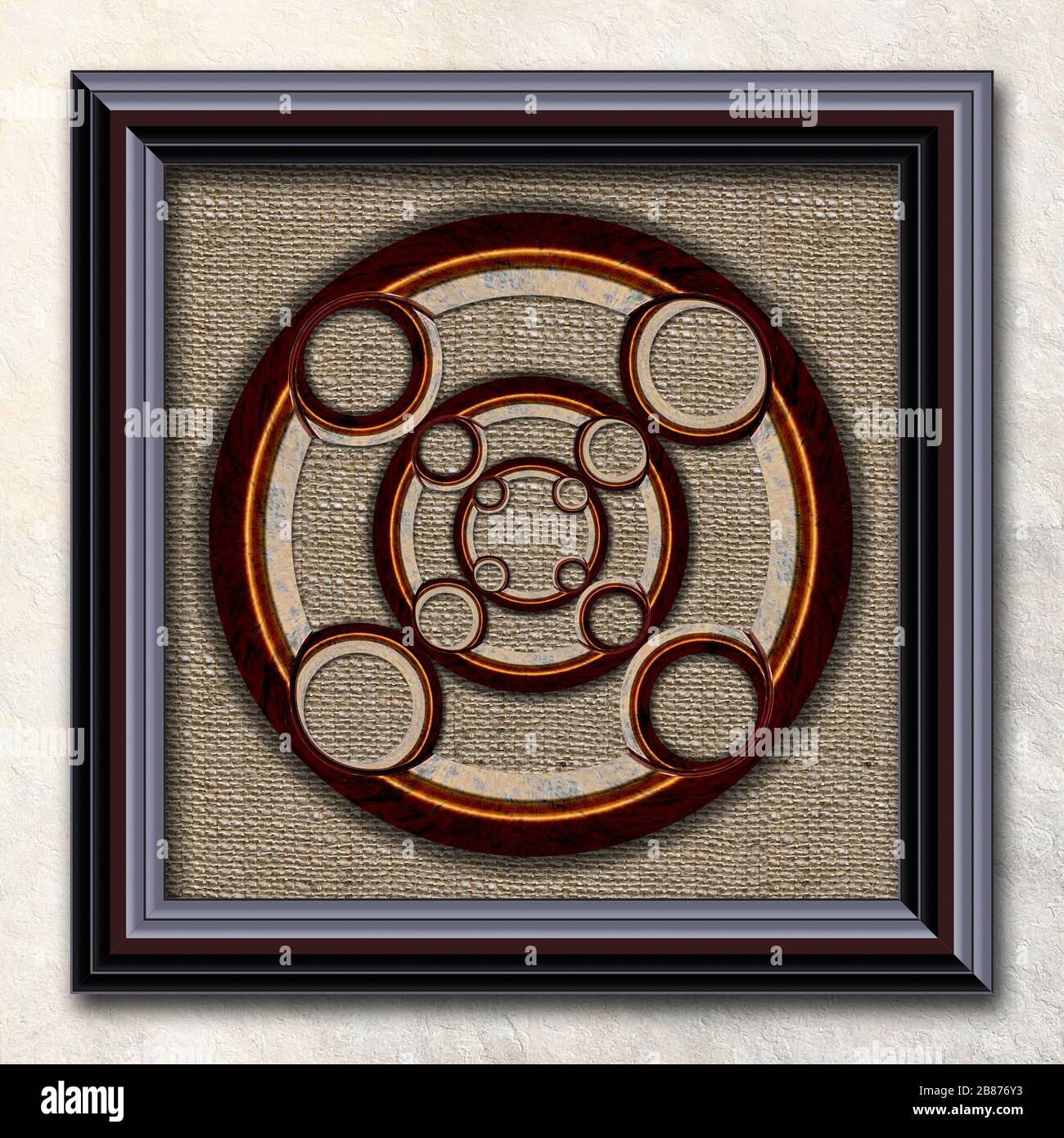 3D rendering combo artwork with fractal and fractal buttons in elegant frame Stock Photo