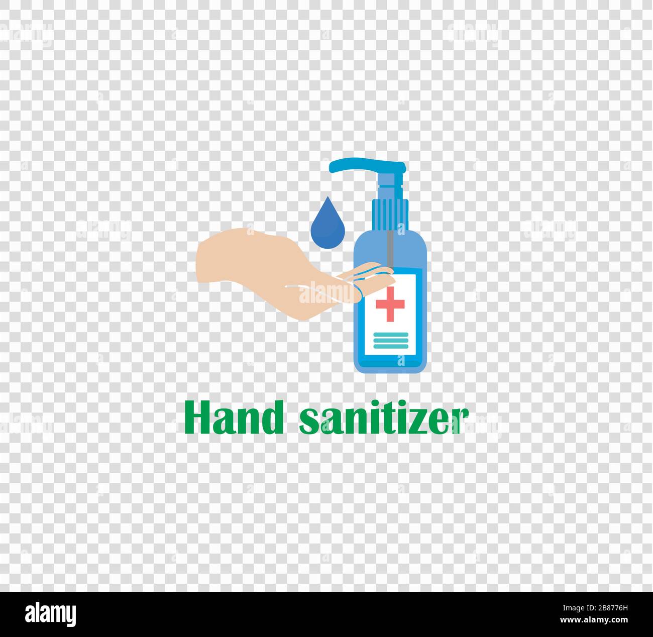 Illustration vector hand and antiseptic in dispenser on transparent background. Stock Vector