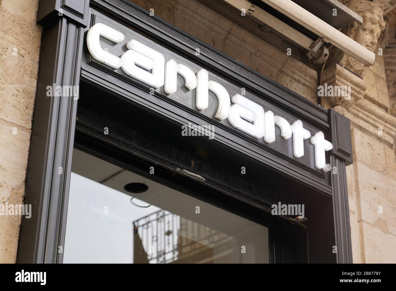 Bordeaux , Aquitaine / France - 11 07 2019 : Carhartt logo sign shop Apparel Store work wear boutique Stock Photo