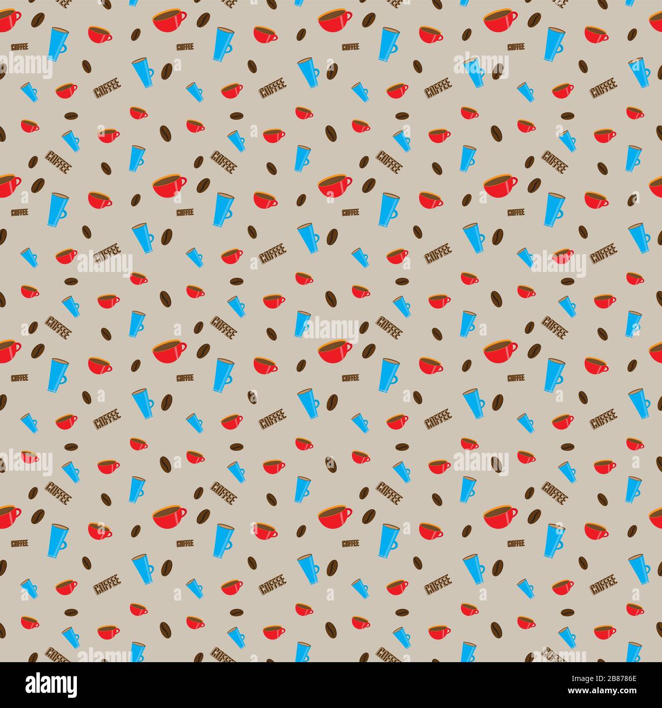seamless pattern of cups of coffee grains and the inscription Stock ...