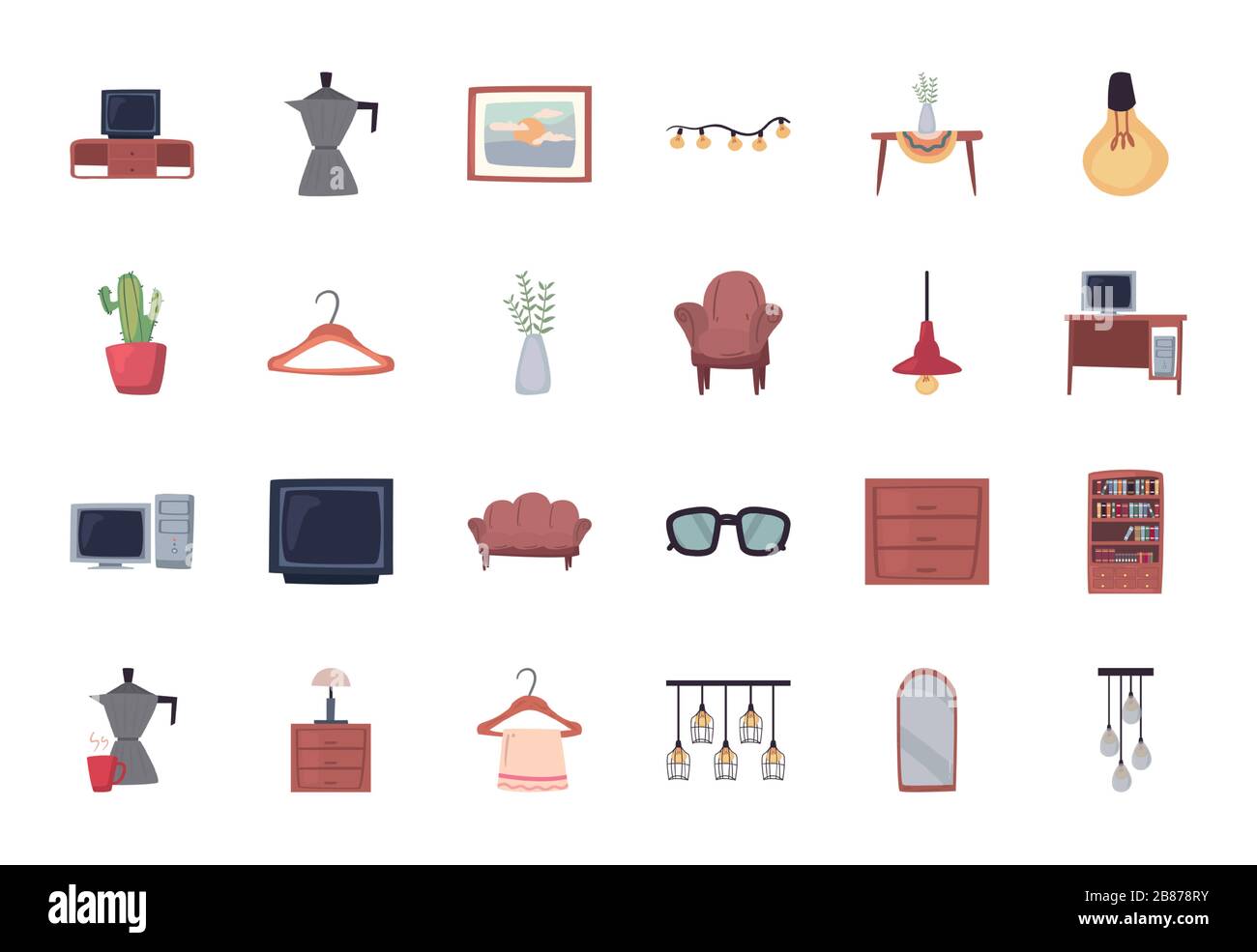 flat style icon set design, Home room decoration interior living ...