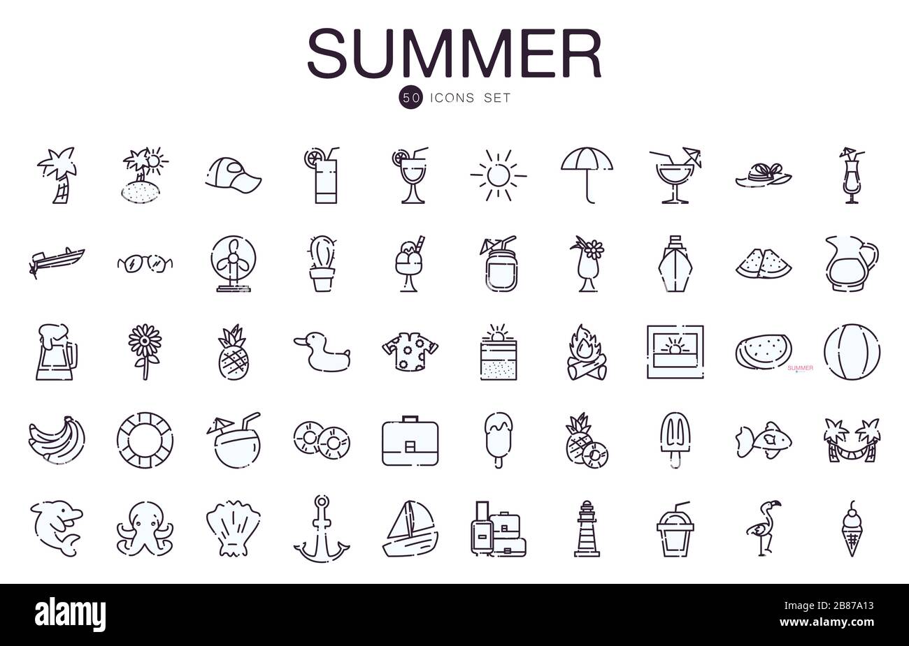 line style icon set design, Summer vacation tropical relaxation outdoor ...