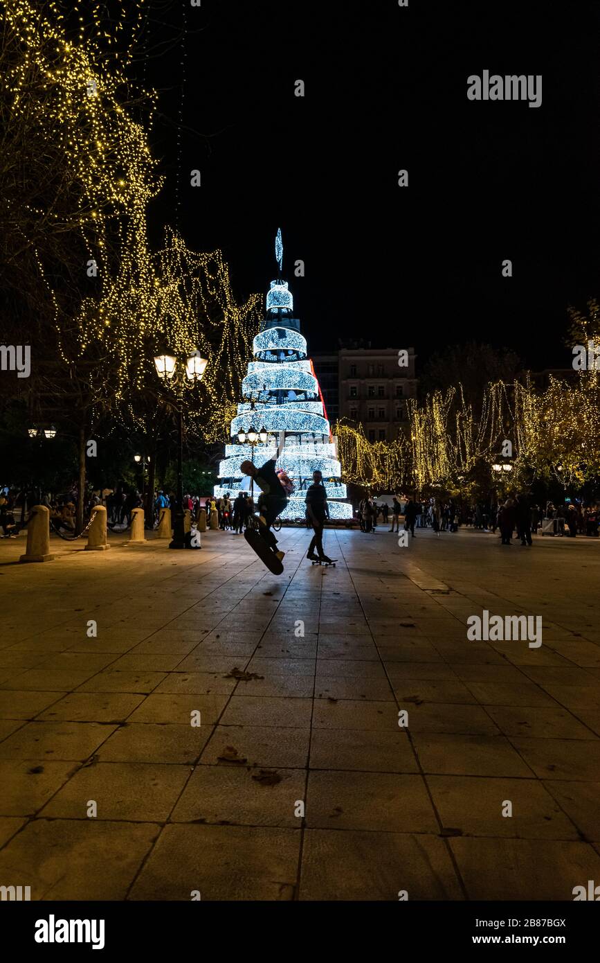 Christmass mood in athens by night Stock Photo