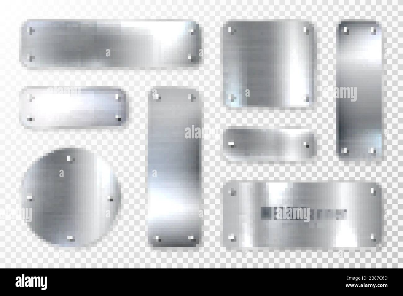 Realistic shiny metal banners set. Brushed steel plate. Polished silver ...