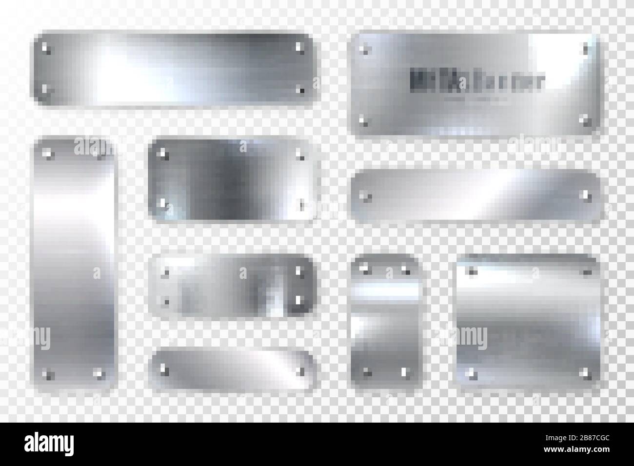 Realistic shiny metal banners set. Brushed steel plate. Polished silver ...