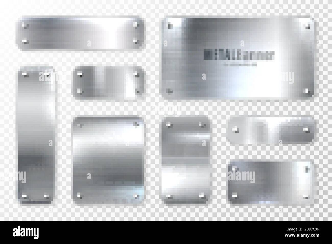 Realistic shiny metal banners set. Brushed steel plate. Polished silver ...