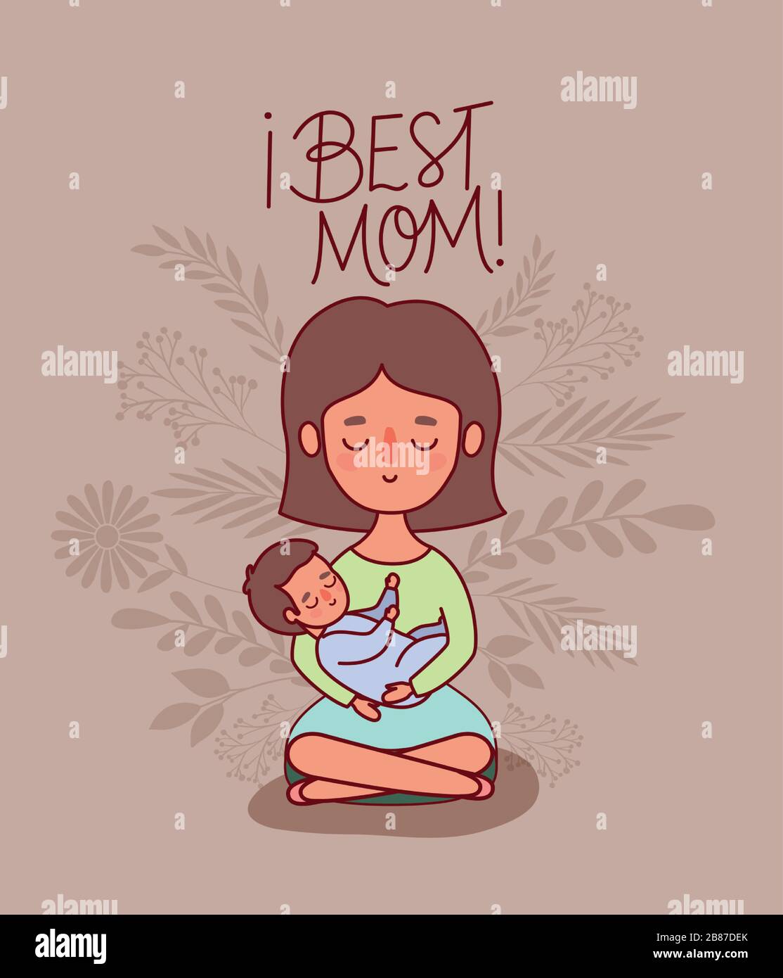 Mother and baby cartoon with leaves vector design Stock Vector Image ...