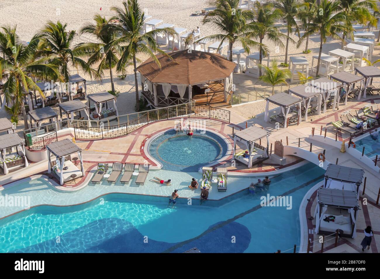 A view from above of the pool at the Hyatt Zilara Resort, Cancun, Quintana Roo, Yucatan Peninsula, Mexico Stock Photo